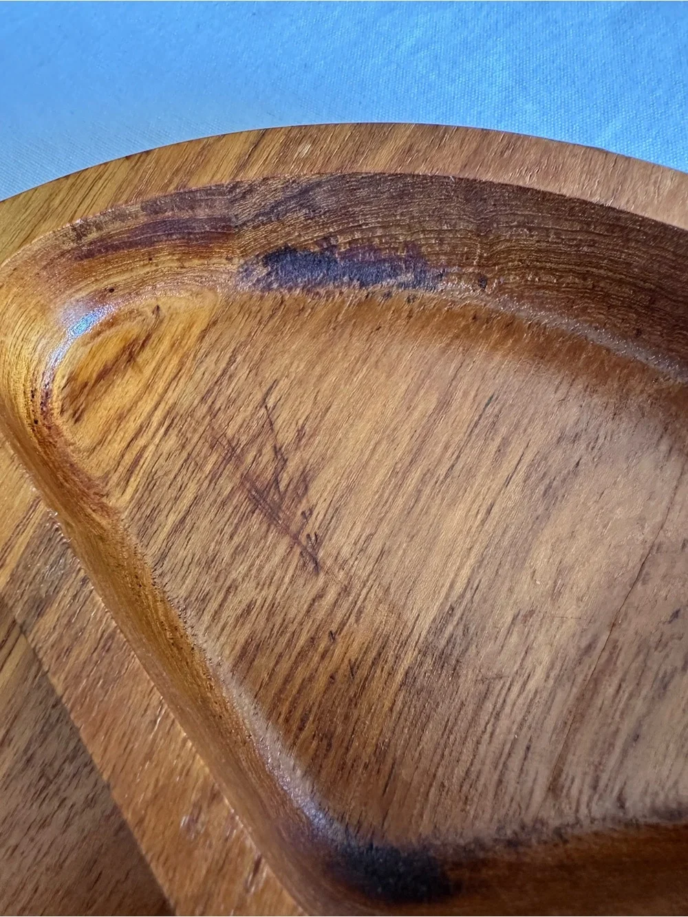 Vintage Dolphin Genuine Teak Wood Divided Serving Tray Round 3 Section 9.5” MCM